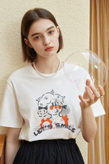 レディース　半袖　リンガー　リンガーTシャツ　レトロガール 北欧風　韓国風　くすみカラー　花のプリントTシャツ　オフィスカジュアル　Tシャツ　大人かわいい