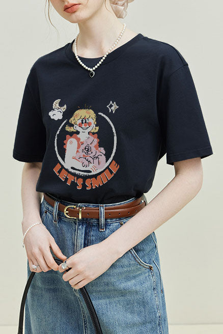 レディース　半袖　リンガー　リンガーTシャツ　レトロガール 北欧風　韓国風　くすみカラー　花のプリントTシャツ　オフィスカジュアル　Tシャツ　大人かわいい 438