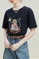 レディース　半袖　リンガー　リンガーTシャツ　レトロガール 北欧風　韓国風　くすみカラー　花のプリントTシャツ　オフィスカジュアル　Tシャツ　大人かわいい