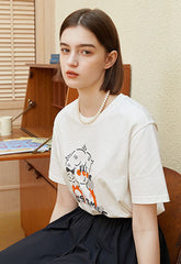 レディース　半袖　リンガー　リンガーTシャツ　レトロガール 北欧風　韓国風　くすみカラー　花のプリントTシャツ　オフィスカジュアル　Tシャツ　大人かわいい